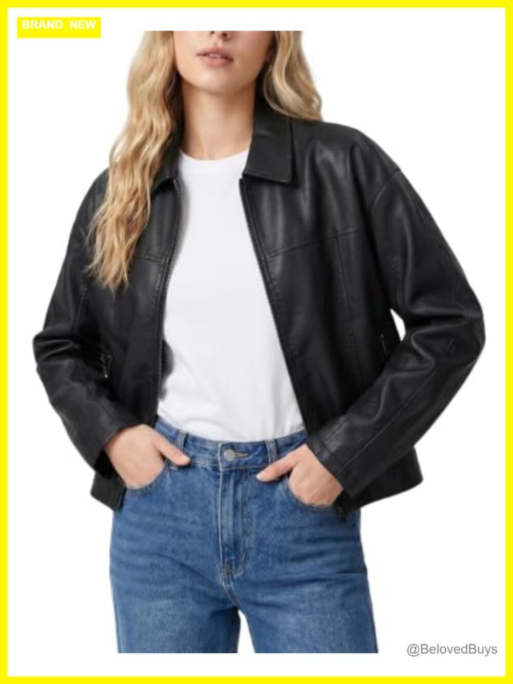 Faux Leather Bomber Jacket Women Motorcycle Zip Up Moto